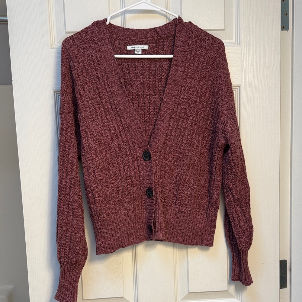 American Eagle Outfitters Maroon Knit Cardigan XS